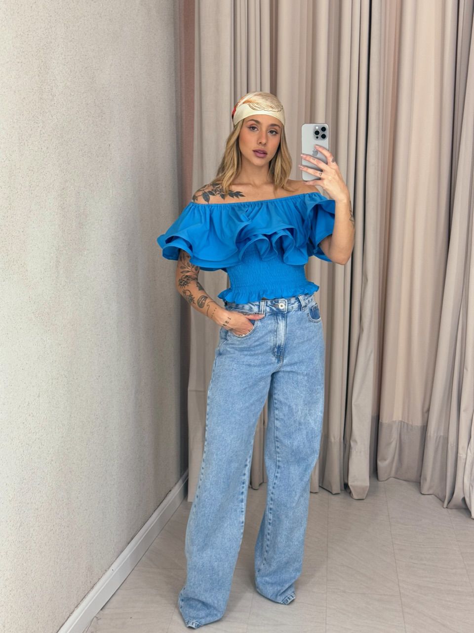 CROPPED RAISSA LASTEX AZUL