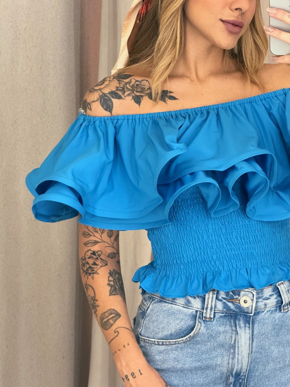 CROPPED RAISSA LASTEX AZUL