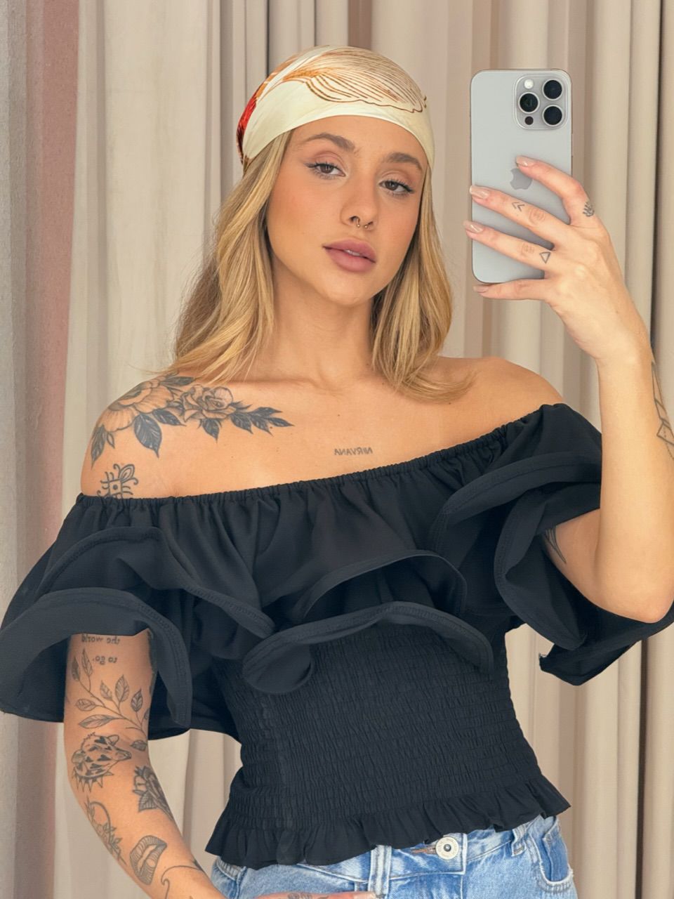 CROPPED RAISSA LASTEX PRETO