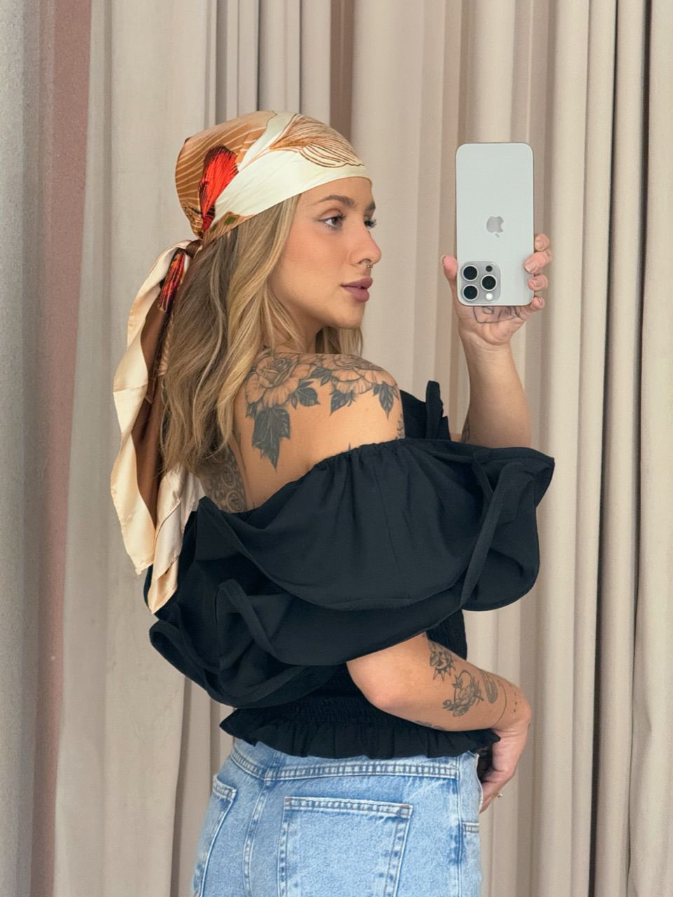 CROPPED RAISSA LASTEX PRETO