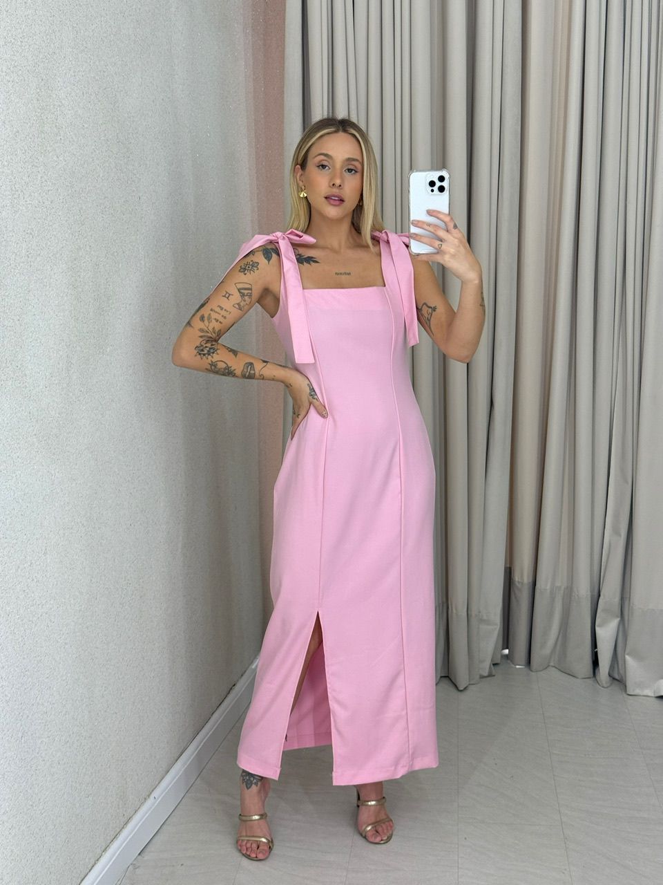 VESTIDO SAMANTA LAÇO BABY PINK - 0061940366 - CAROLLA FERRARO