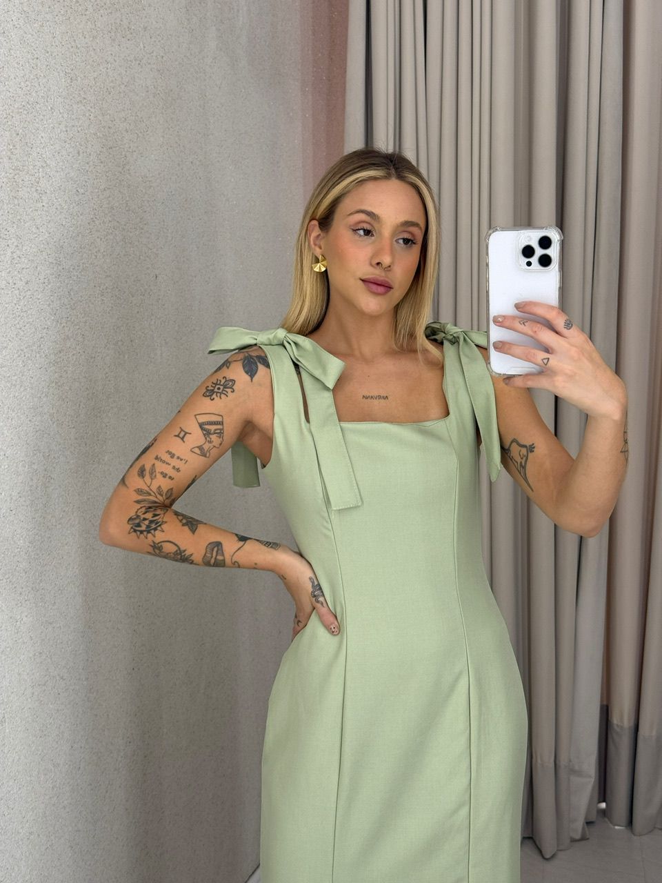 VESTIDO SAMANTA LAÇO PISTACHE