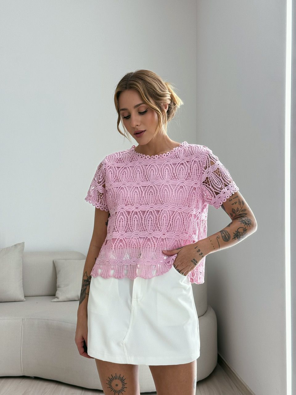 BLUSA CLARA GUIPIR ROSA CLARO