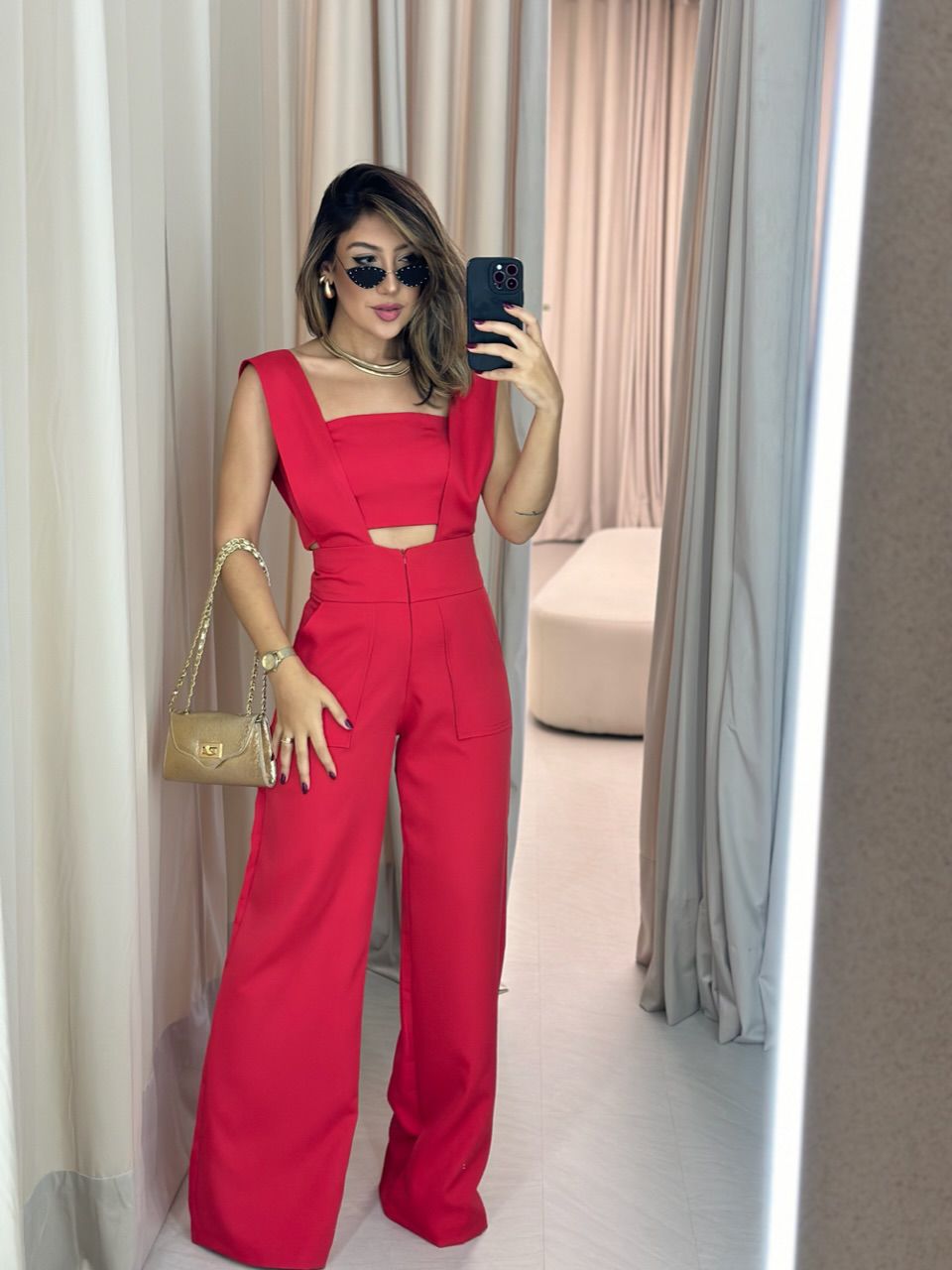 CONJUNTO CF SALOPETE CROPPED vermelho