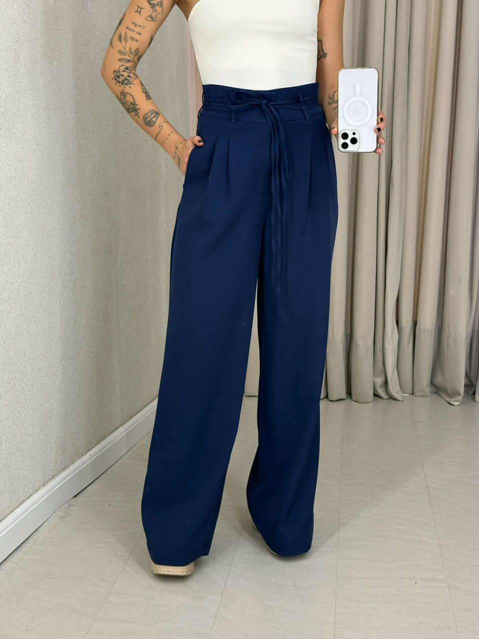 CALÇA YASMIN PANTALONA MARINHO - 0063320055 - CAROLLA FERRARO