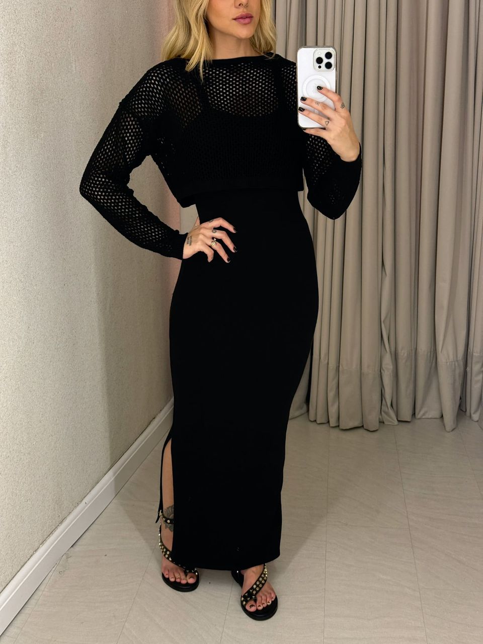 CONJUNTO SASHA VESTIDO TRICOT PRETO