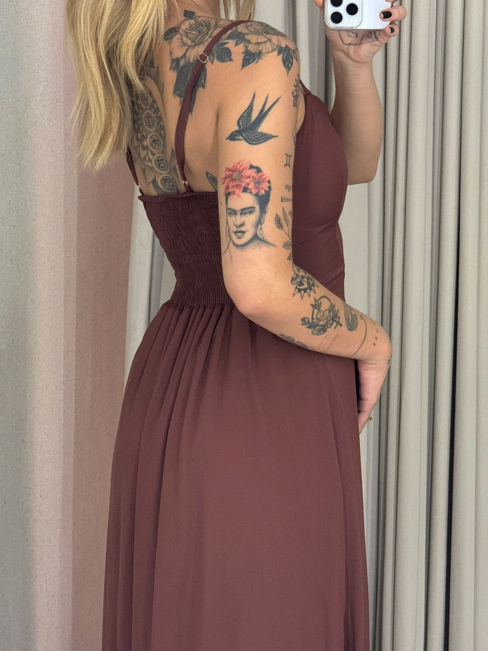 VESTIDO AMANDA ALÇA BOTÕES Marrom