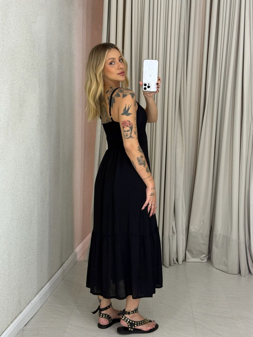 VESTIDO AMANDA ALÇA BOTÕES preto