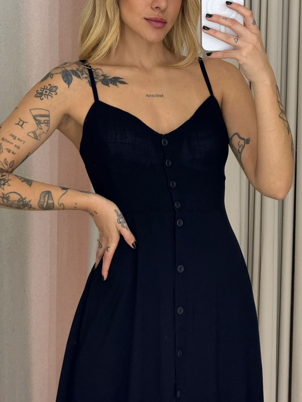 VESTIDO AMANDA ALÇA BOTÕES preto