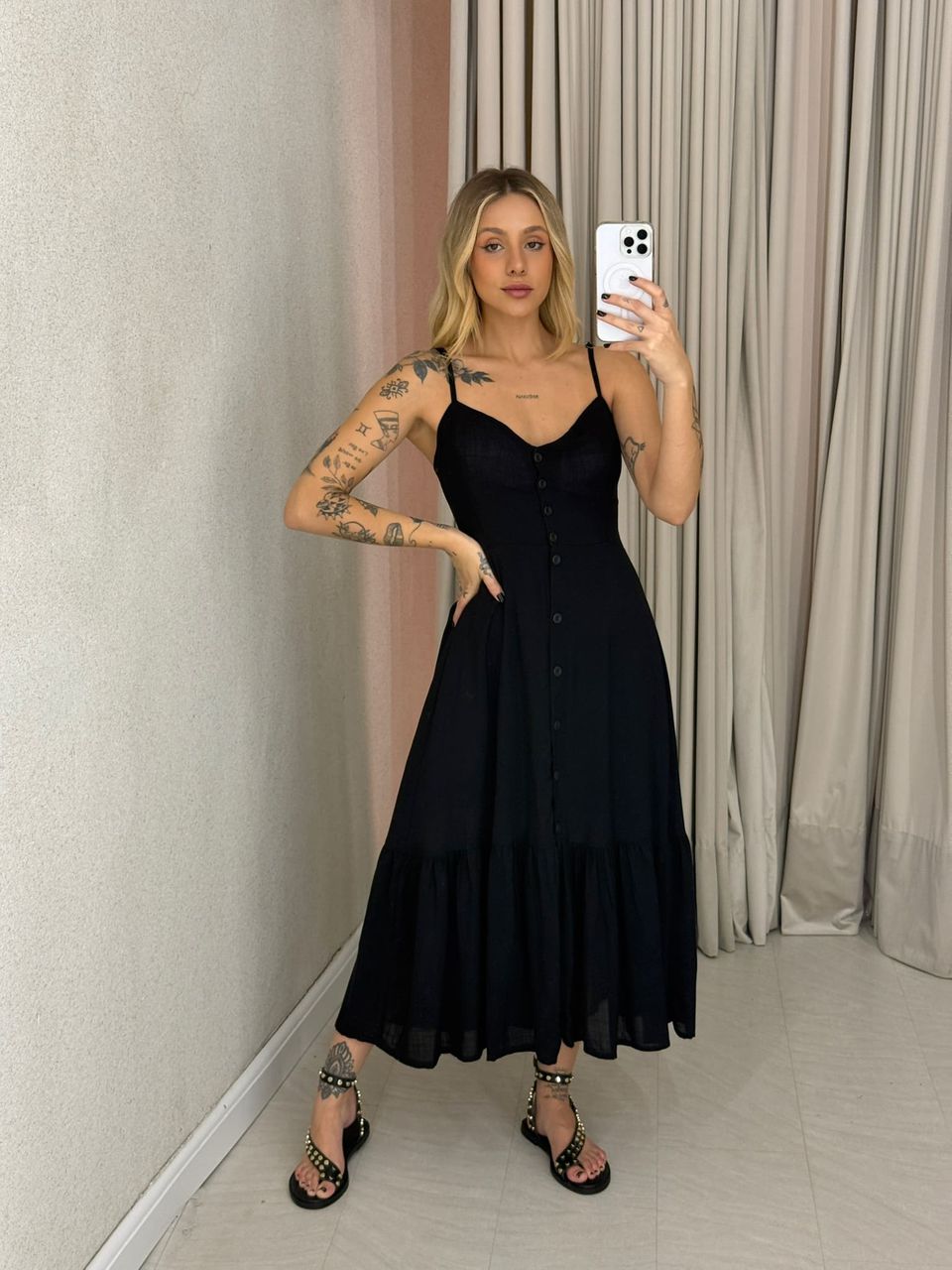 VESTIDO AMANDA ALÇA BOTÕES preto