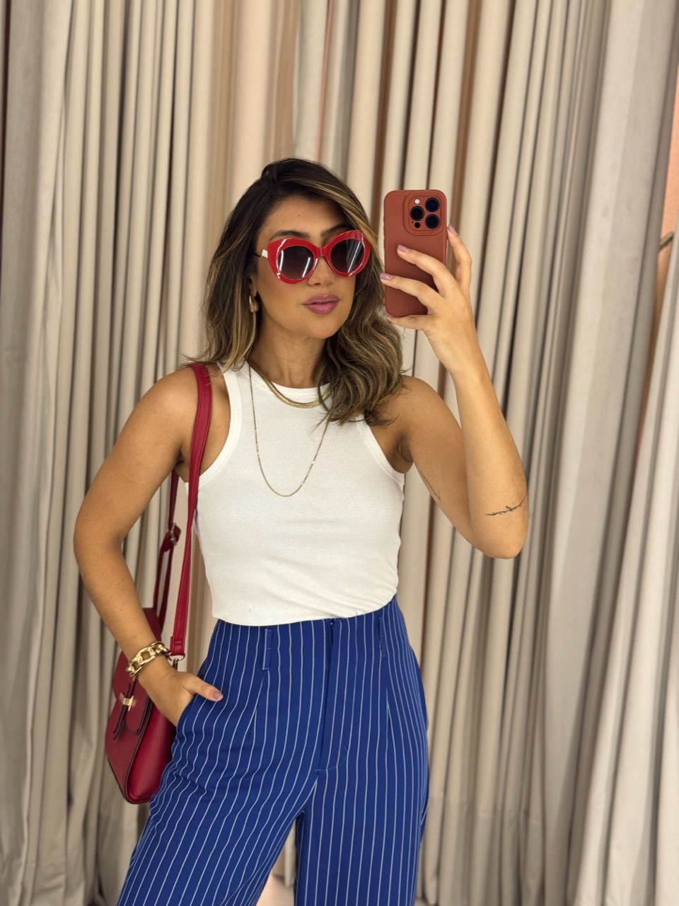 CALÇA RAFAELA RISCA DE GIZ AZUL