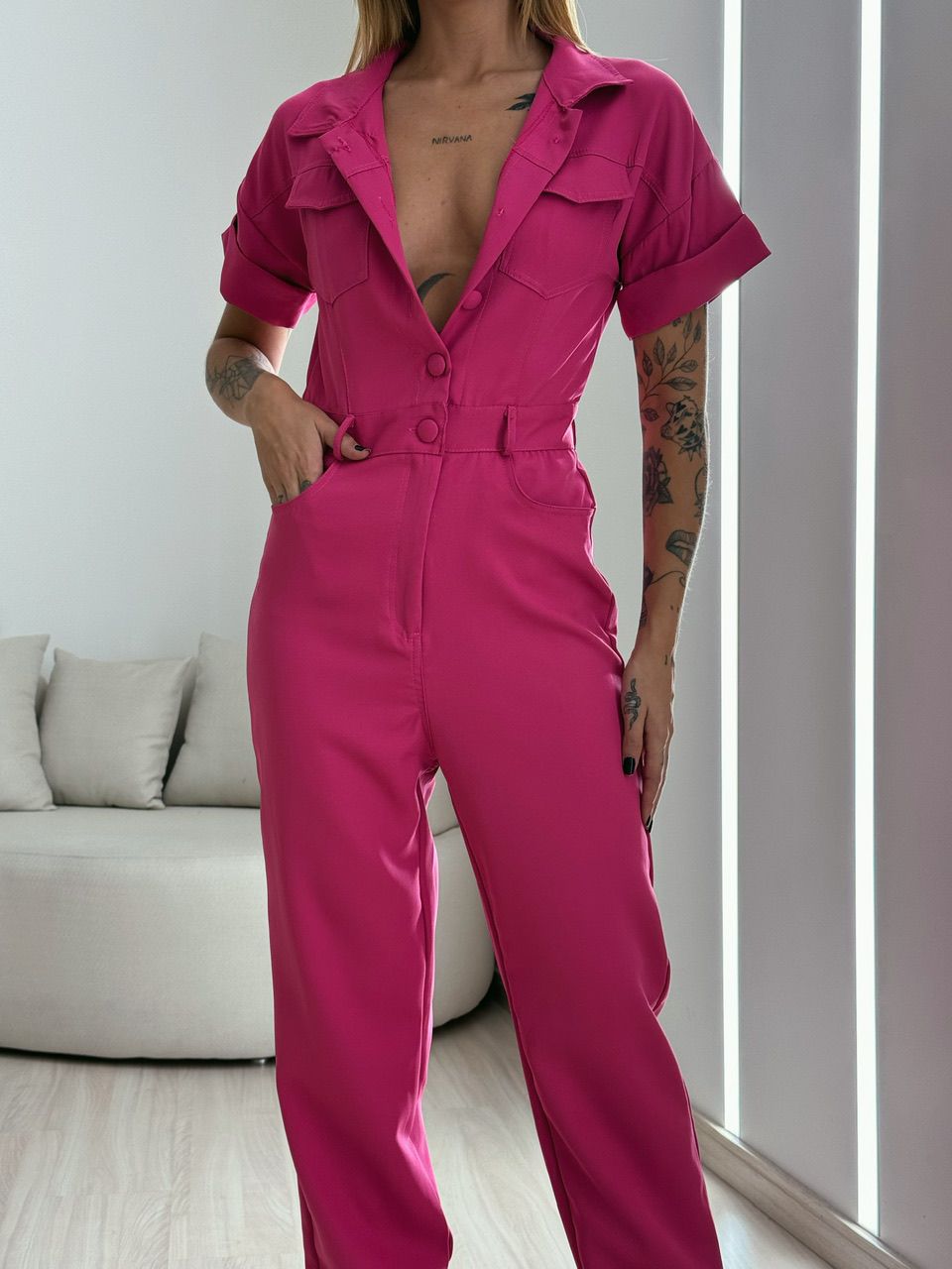 MACACÃO LUIZA BOTÕES PINK