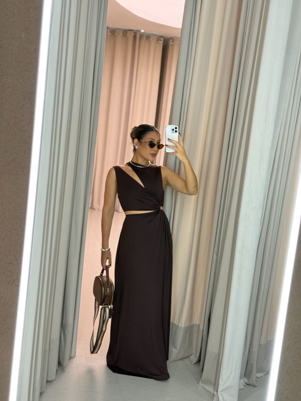 VESTIDO JORDANA DECOTE MARROM