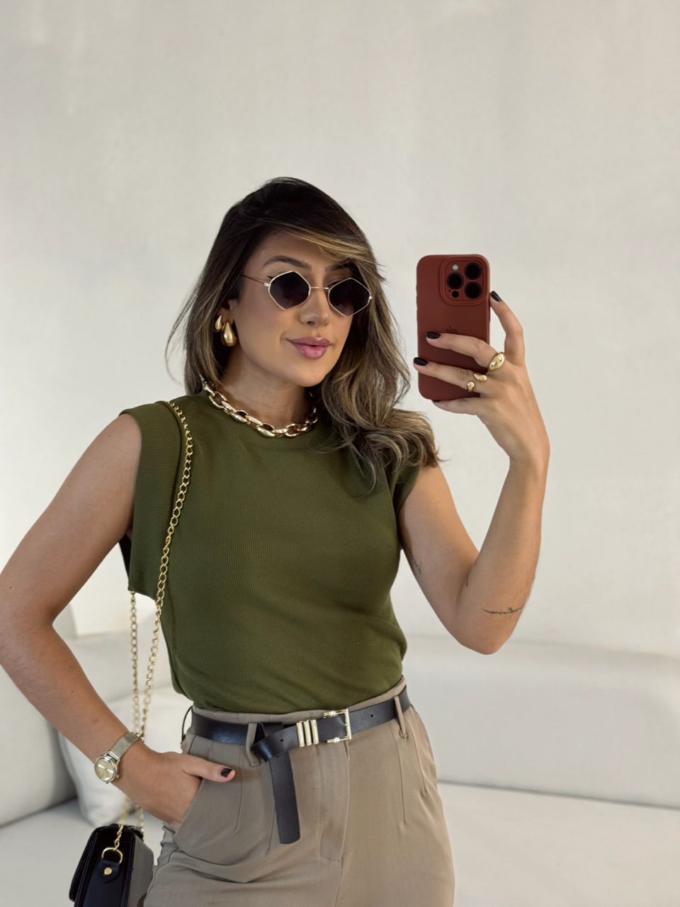 BLUSA VITÓRIA CANELADA VERDE - 0052900014 - CAROLLA FERRARO