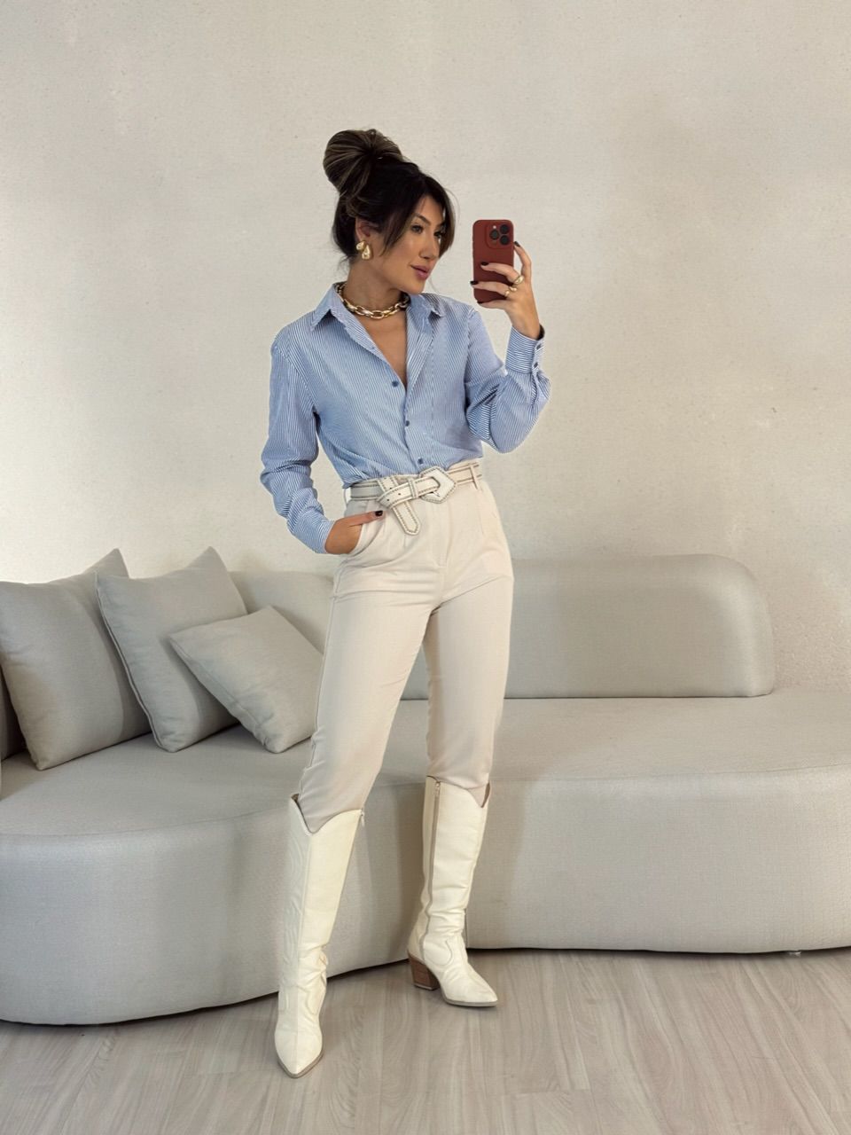 CAMISA ANA LUIZA LISTRADA AZUL