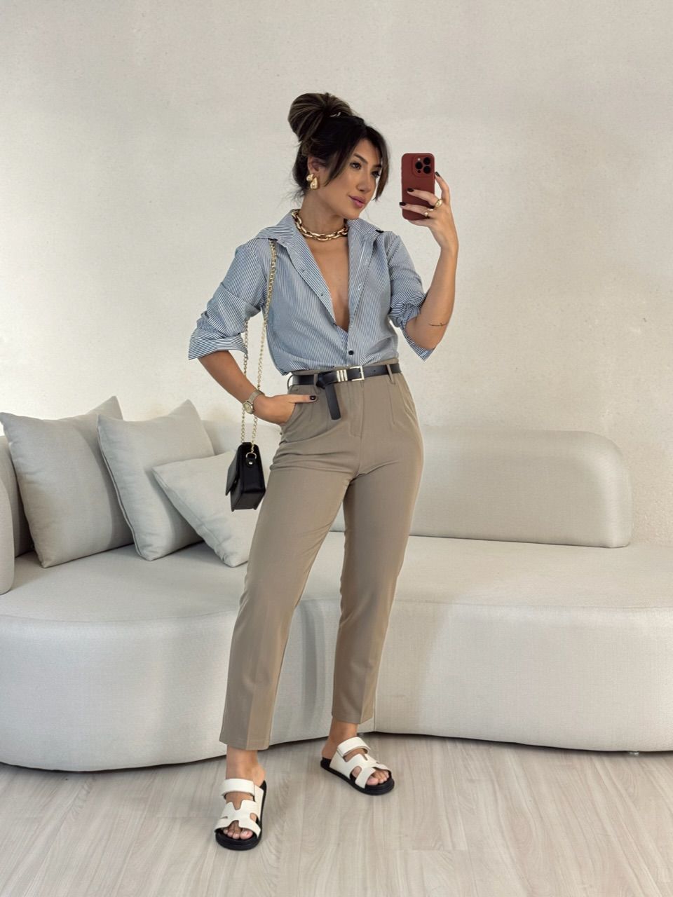 CAMISA ANA LUIZA LISTRADA PRETA