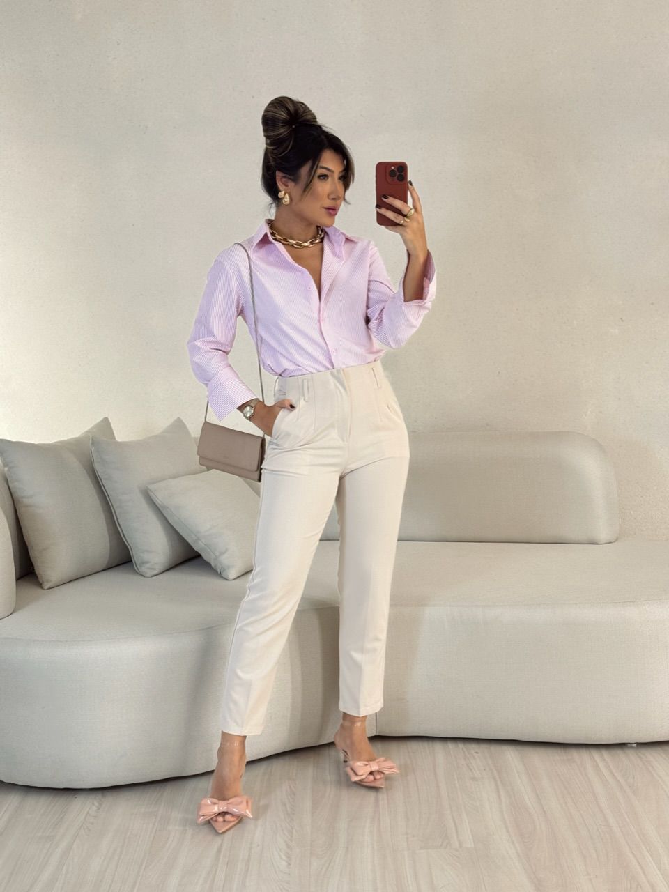 CAMISA ANA LUIZA LISTRADA ROSA