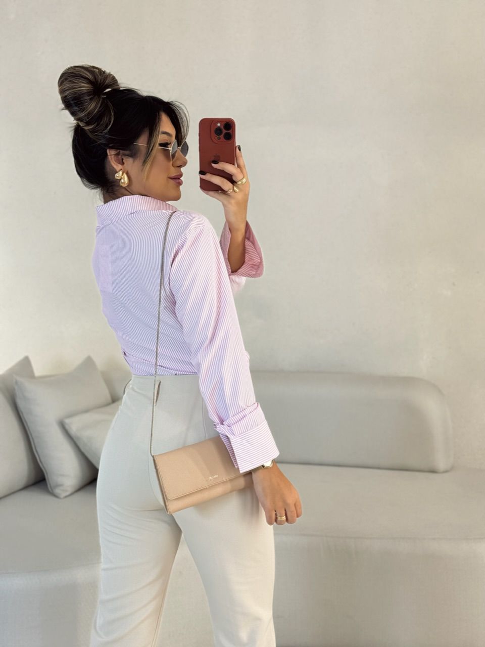 CAMISA ANA LUIZA LISTRADA ROSA