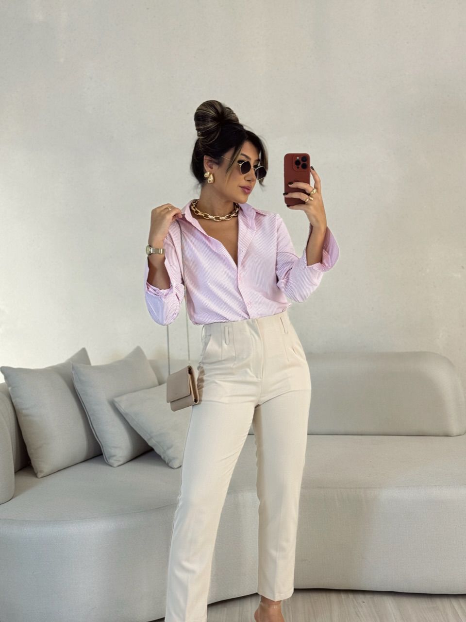 CAMISA ANA LUIZA LISTRADA ROSA