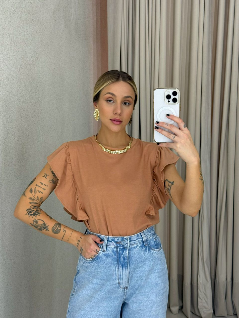 BLUSA ANA CLARA BABADOS NUDE