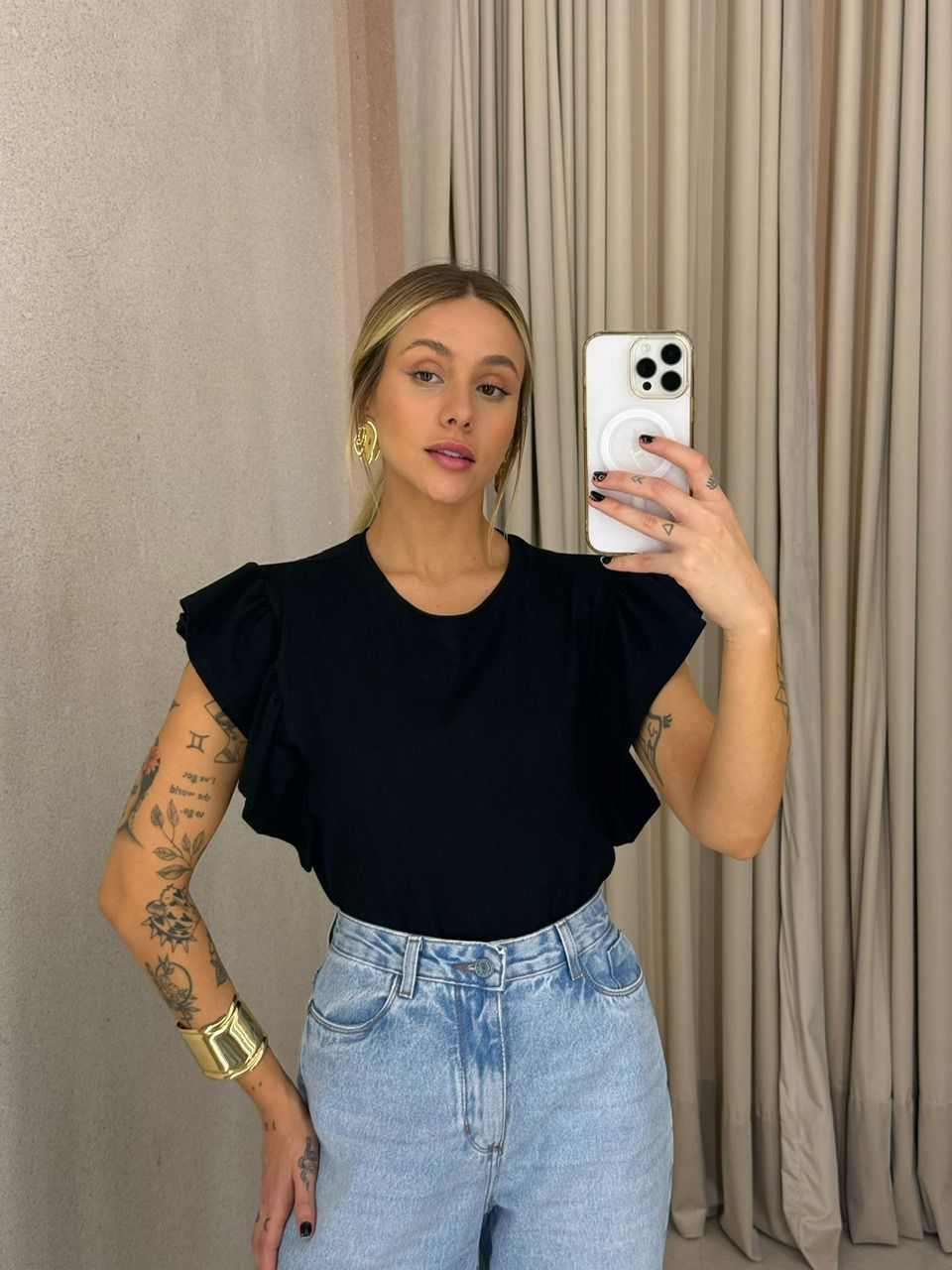 BLUSA ANA CLARA BABADOS PRETA