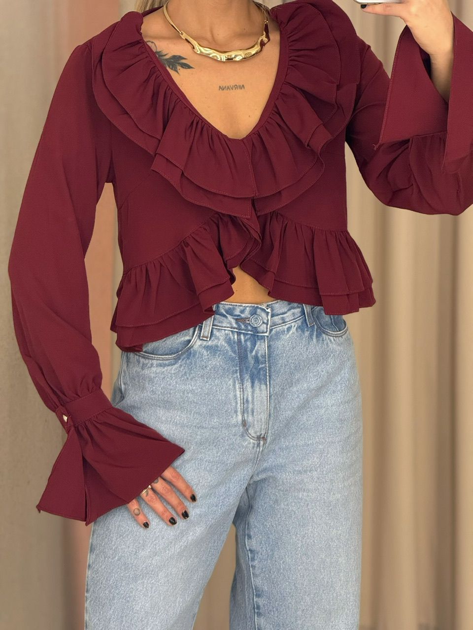 BLUSA JESSICA BABADOS VINHO