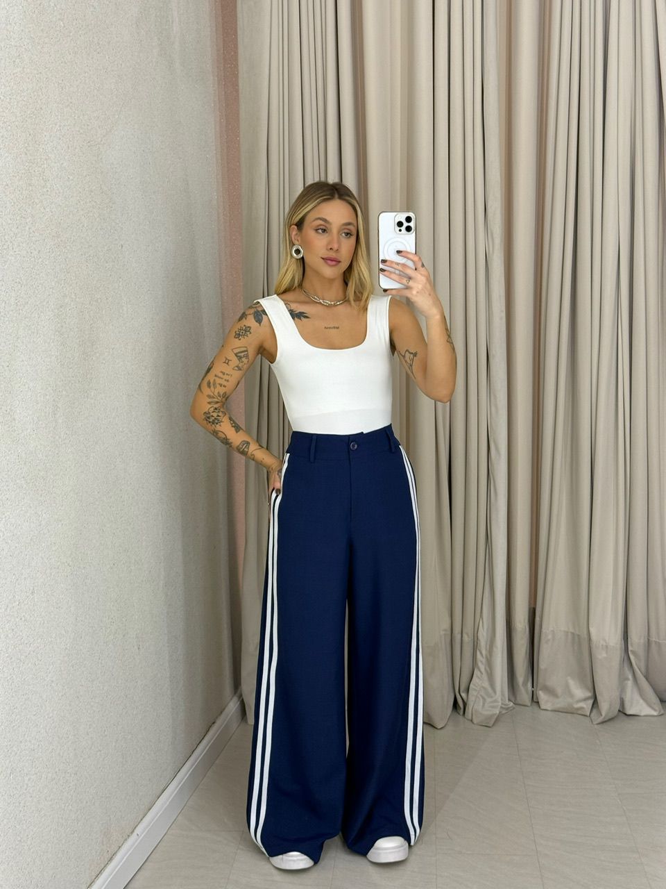 CALÇA KATHERINE LISTRAS MARINHO