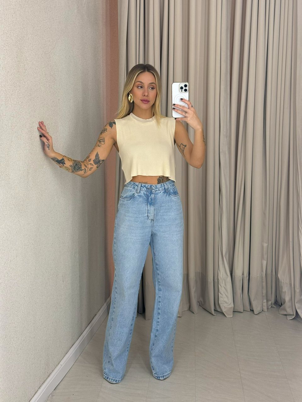 CALÇA PIETRA WIDE LEG JEANS CLARO