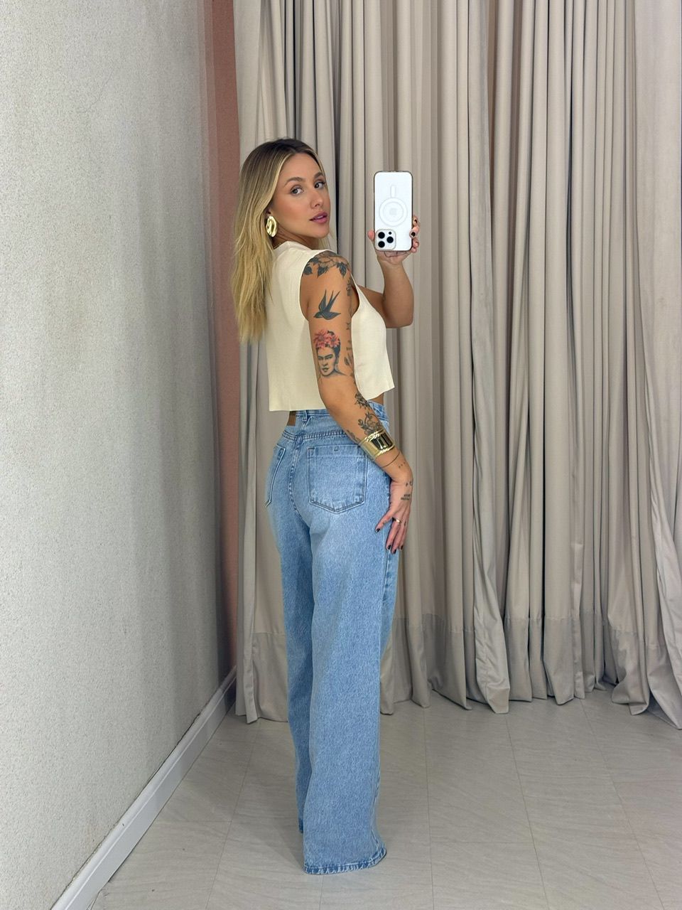 CALÇA PIETRA WIDE LEG JEANS CLARO