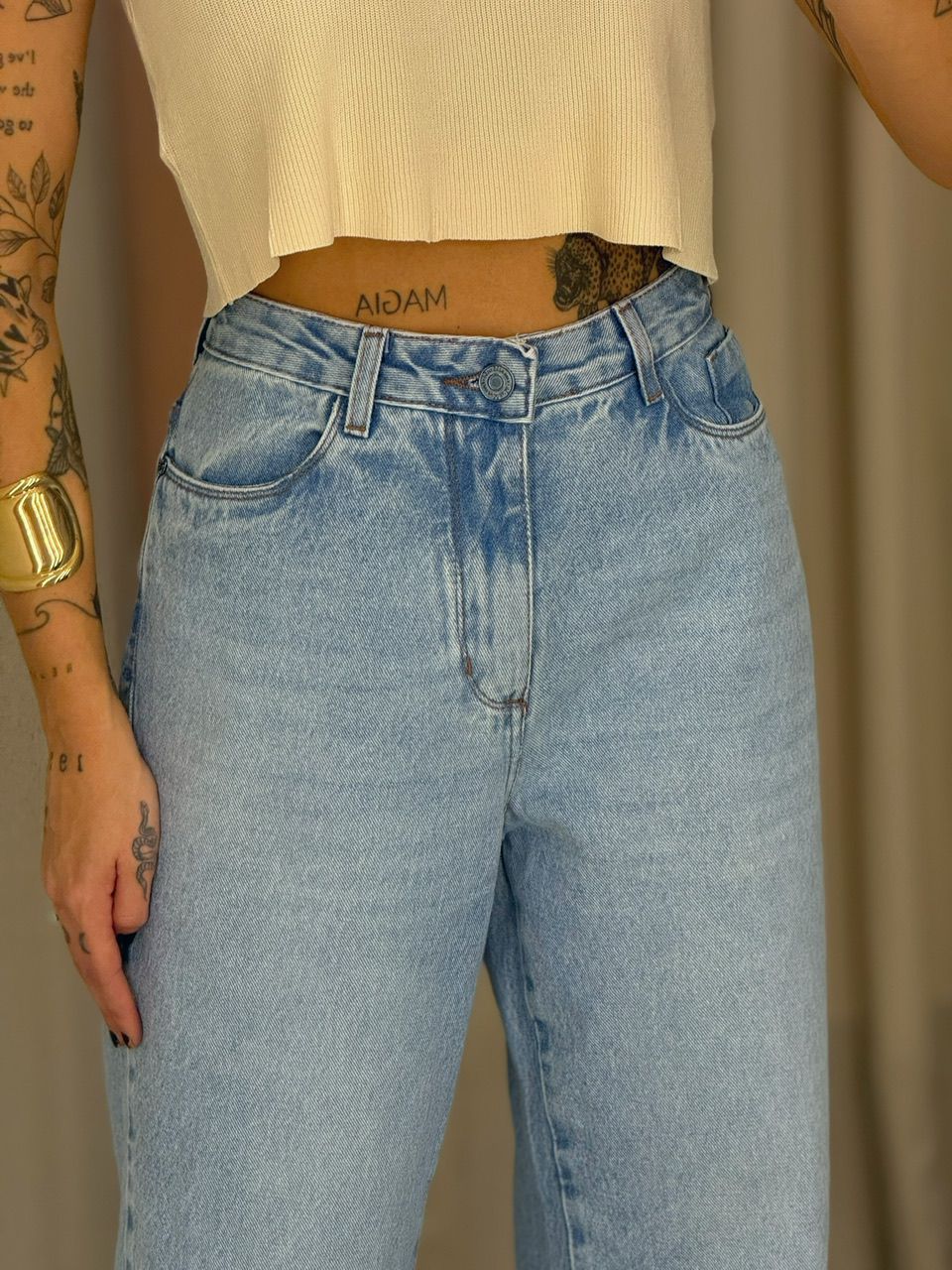 CALÇA PIETRA WIDE LEG JEANS CLARO