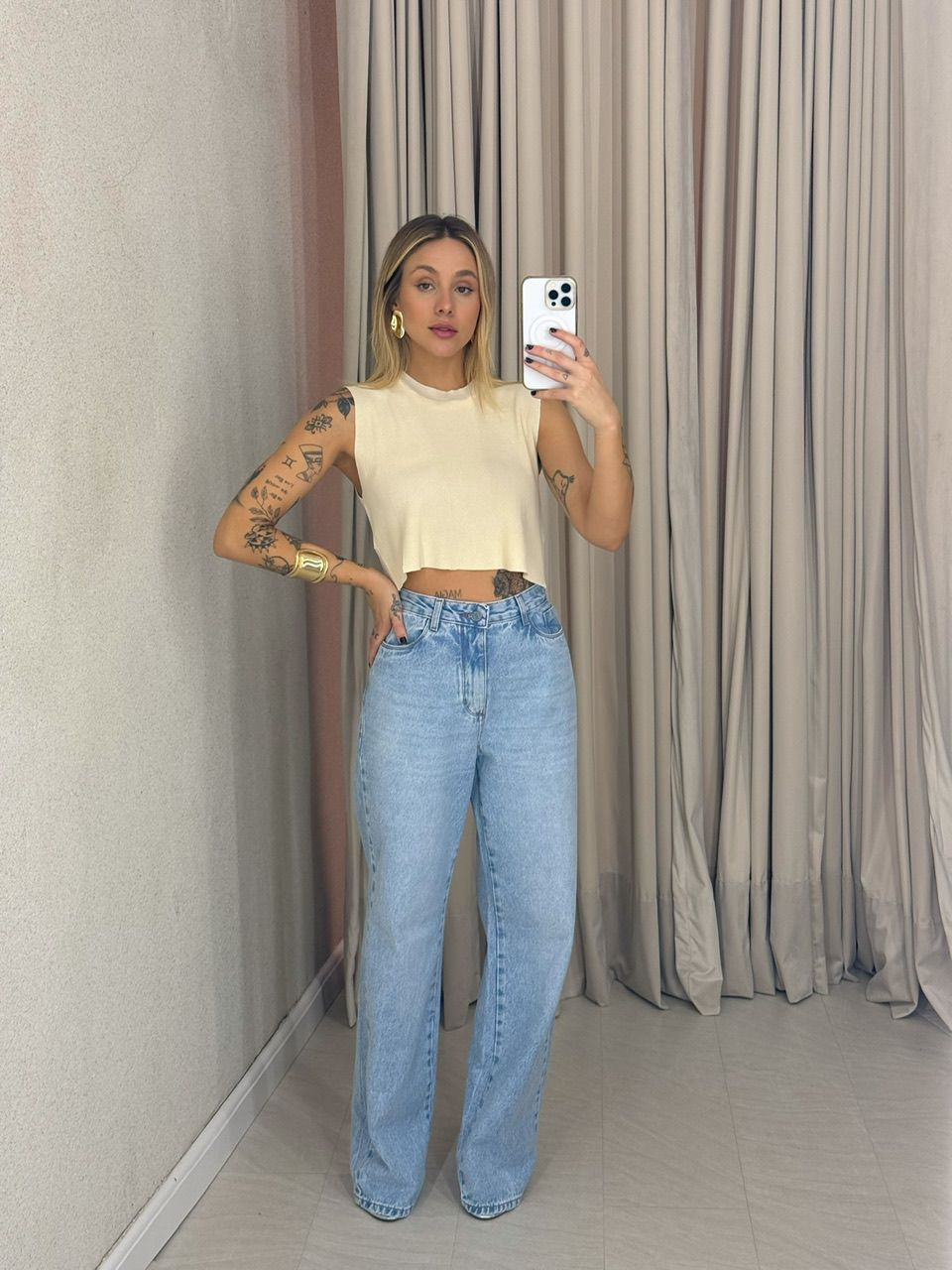 CALÇA PIETRA WIDE LEG JEANS CLARO