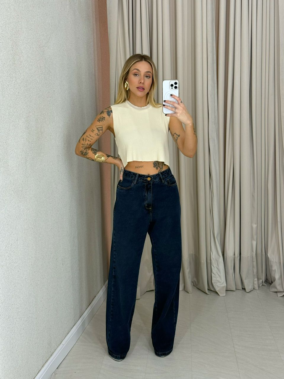 CALÇA PIETRA WIDE LEG JEANS ESCURO