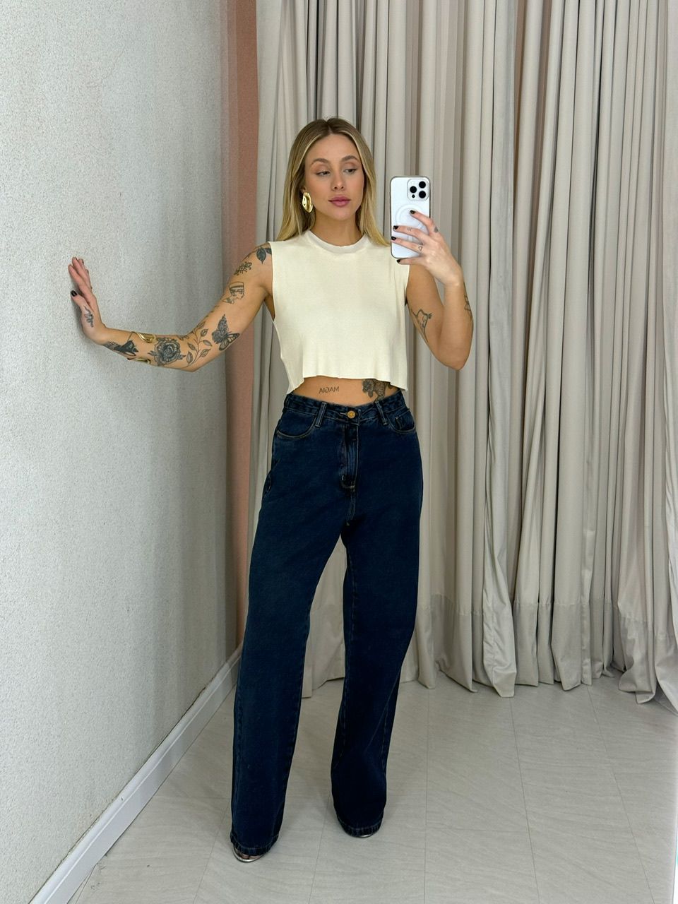 CALÇA PIETRA WIDE LEG JEANS ESCURO