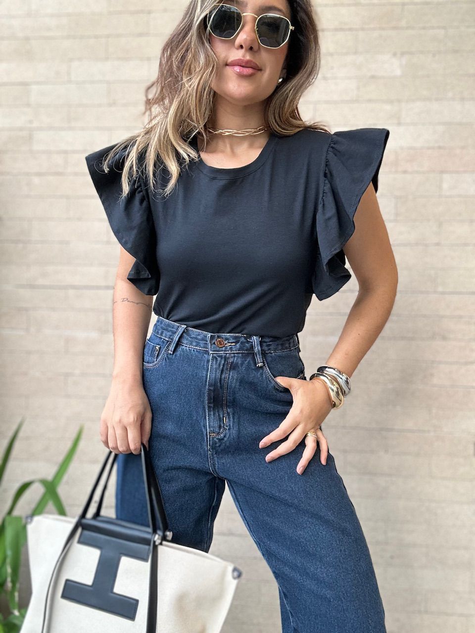 BLUSA ANA CLARA BABADOS PRETA
