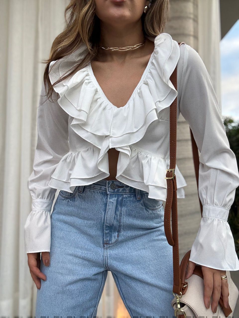 BLUSA JESSICA BABADOS OFF - 0065660048 - CAROLLA FERRARO