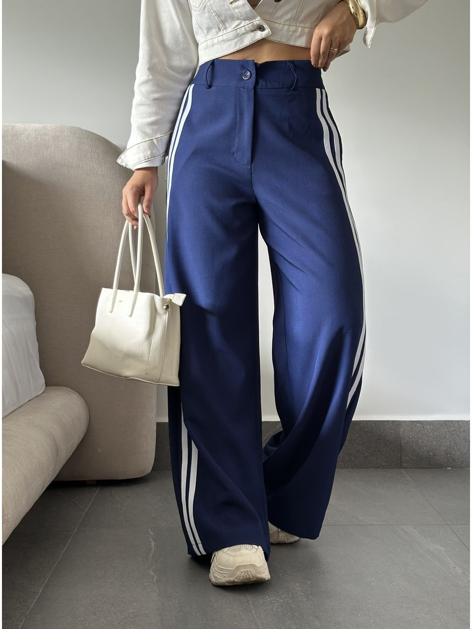 CALÇA KATHERINE LISTRAS MARINHO - 0060640055 - CAROLLA FERRARO