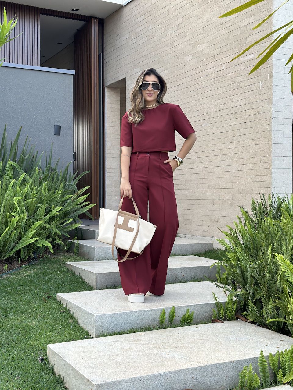 CONJUNTO MARIA LAURA CALÇA VINHO - 0065490168 - CAROLLA FERRARO