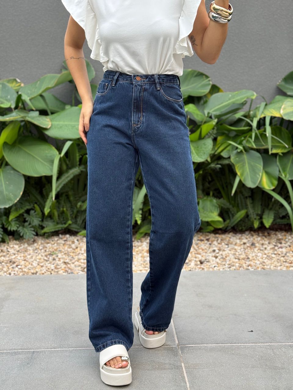 CALÇA PIETRA WIDE LEG JEANS ESCURO - 0065480070 - CAROLLA FERRARO