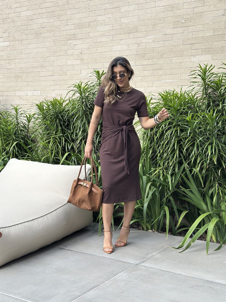 VESTIDO TALITA AMARRAÇÃO MARROM - 0065550054 - CAROLLA FERRARO