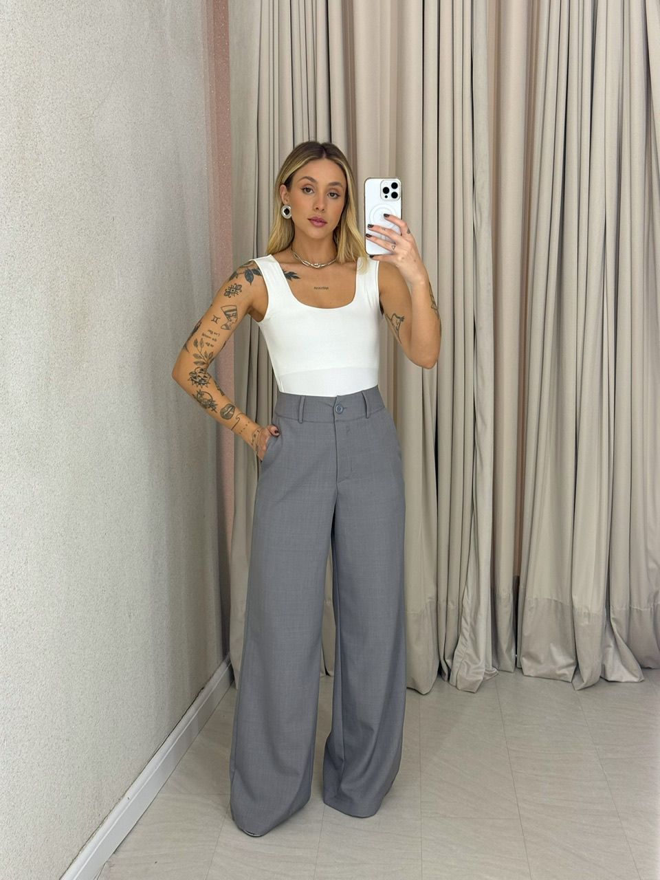 CALÇA EUNICE PANTALONA CINZA