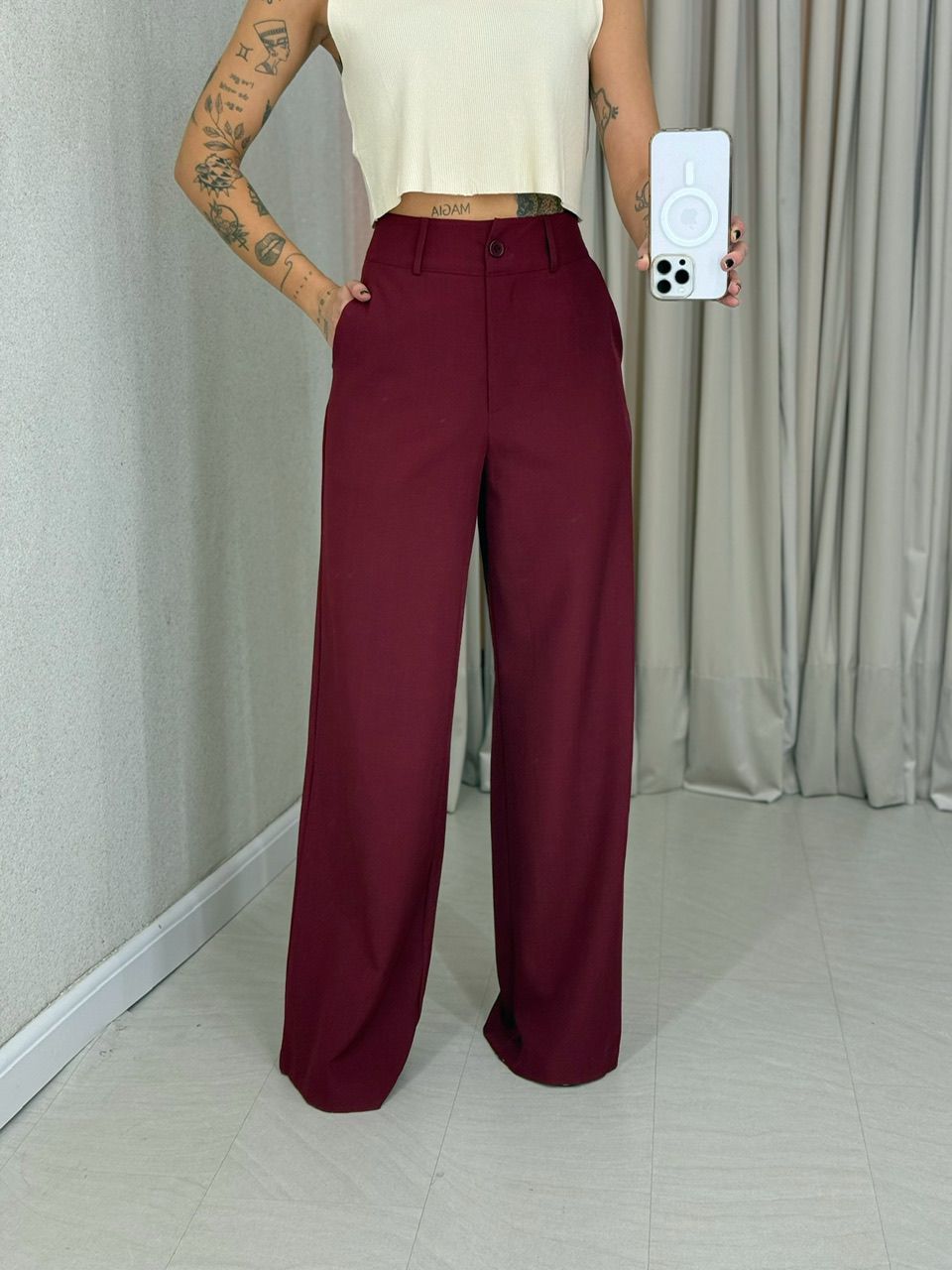 CALÇA EUNICE PANTALONA VINHO - 0065680168 - CAROLLA FERRARO