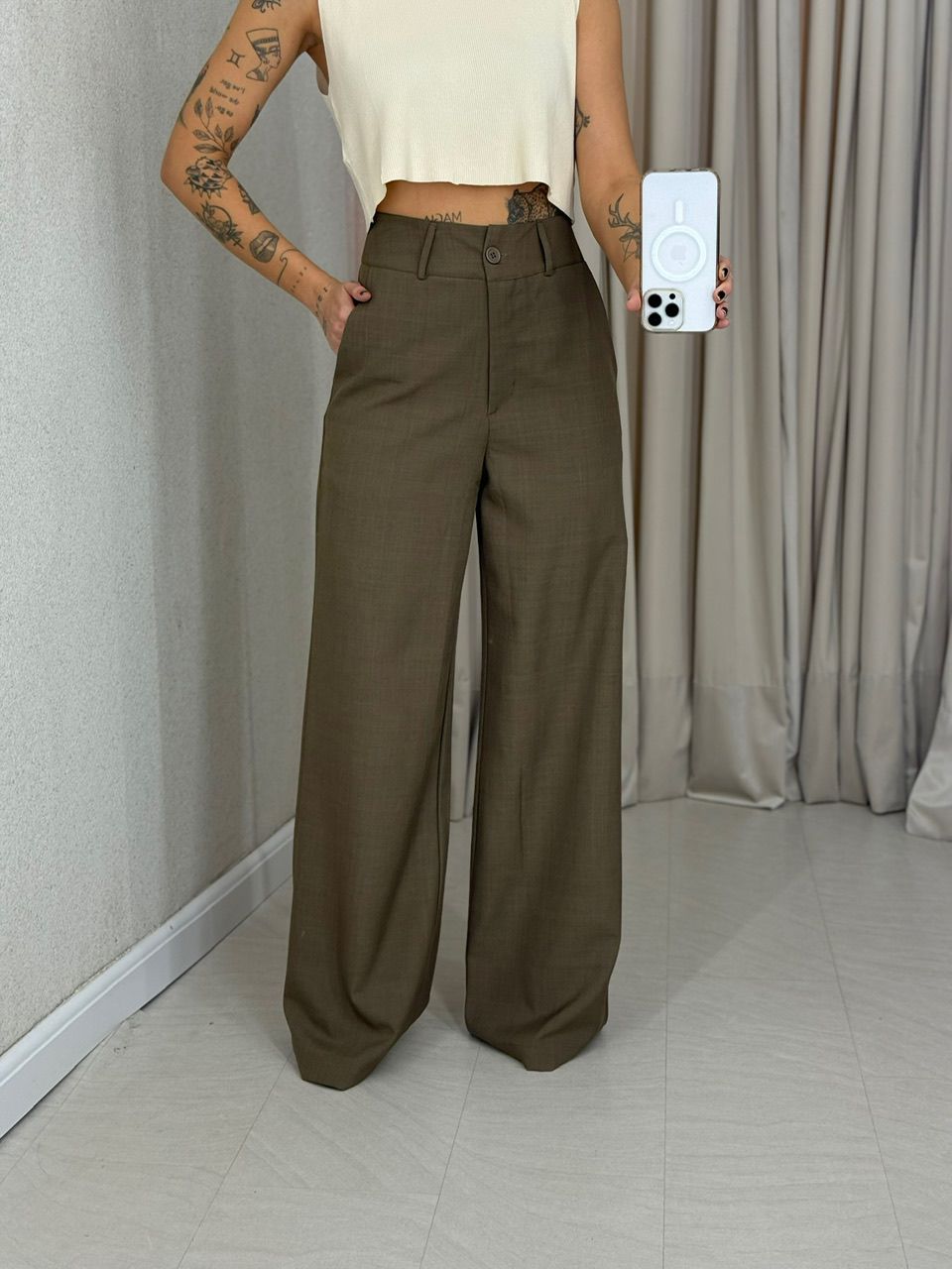 CALÇA EUNICE PANTALONA OLIVA - 0065680422 - CAROLLA FERRARO