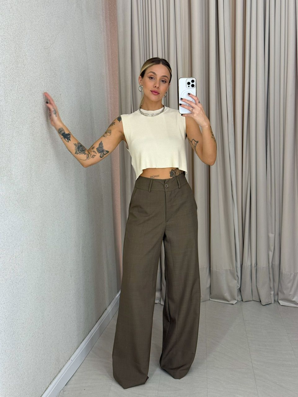 CALÇA EUNICE PANTALONA OLIVA