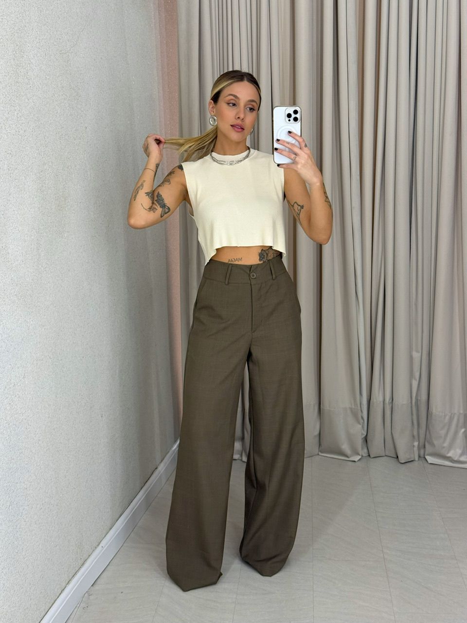 CALÇA EUNICE PANTALONA OLIVA