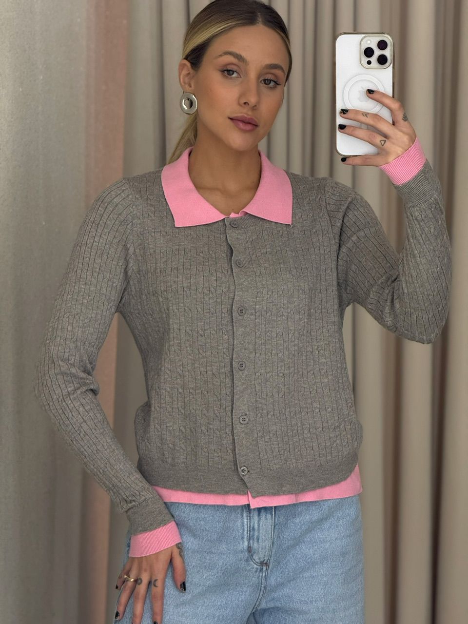 SUÉTER KAREN BOTÕES ROSA