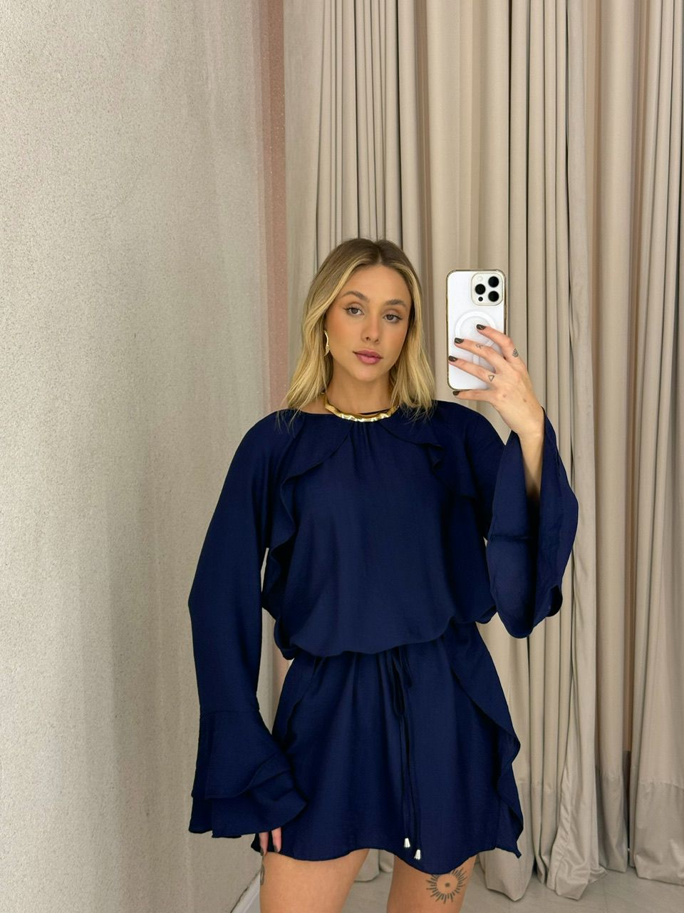 VESTIDO MAYUMI MANGA LONGA MARINHO