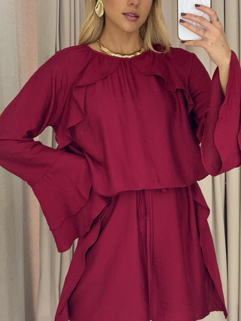 VESTIDO MAYUMI MANGA LONGA VERMELHO