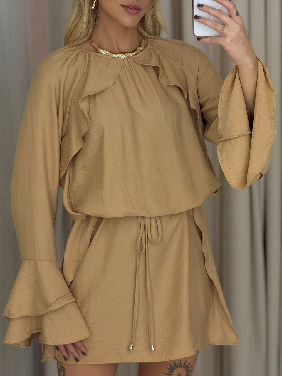 VESTIDO MAYUMI MANGA LONGA NUDE