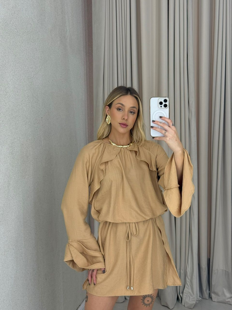 VESTIDO MAYUMI MANGA LONGA NUDE