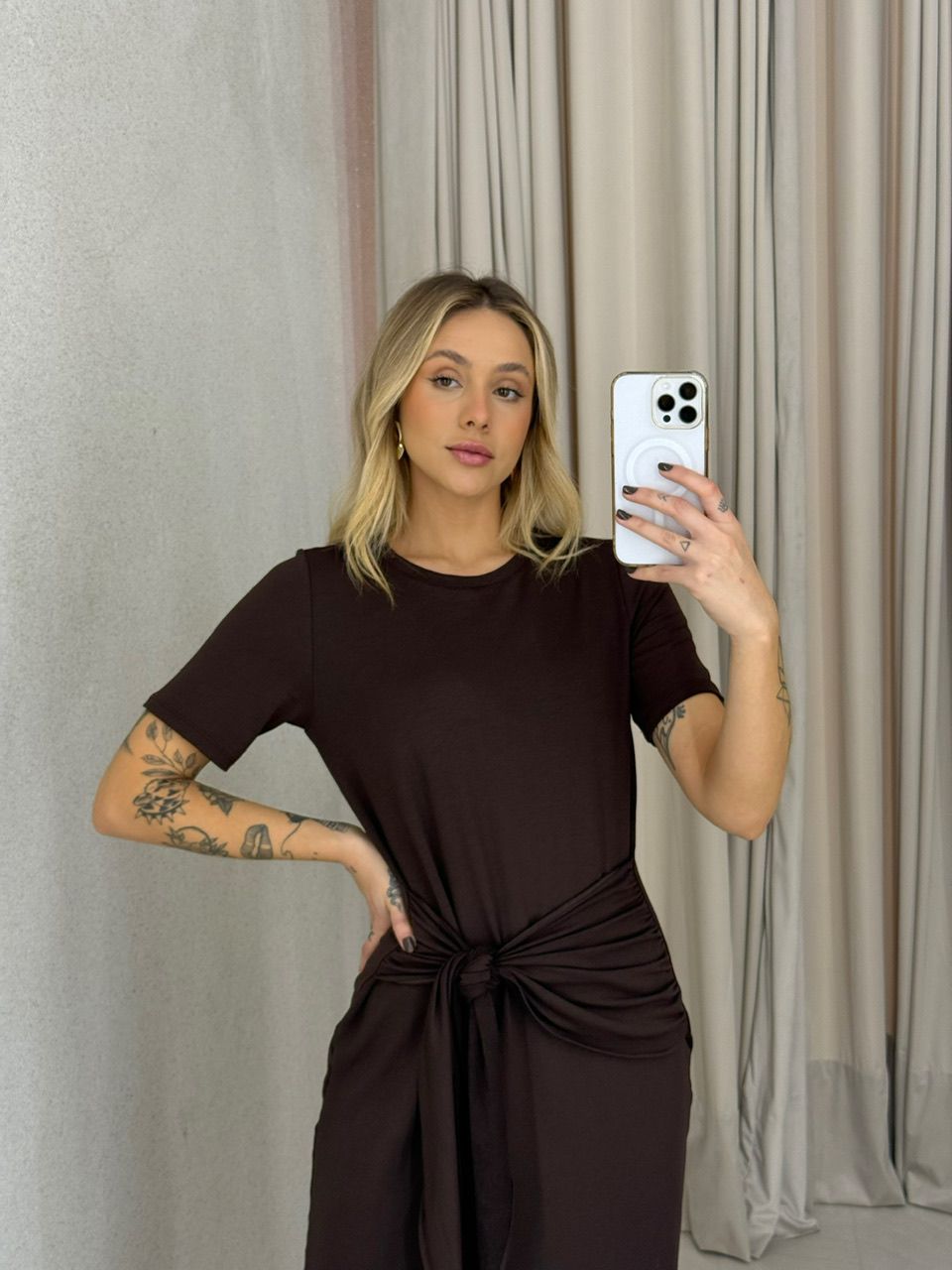 VESTIDO TALITA AMARRAÇÃO MARROM